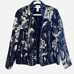 The Travel Collection Black & White Textured Floral Satin Lined Jacket ~ Medium